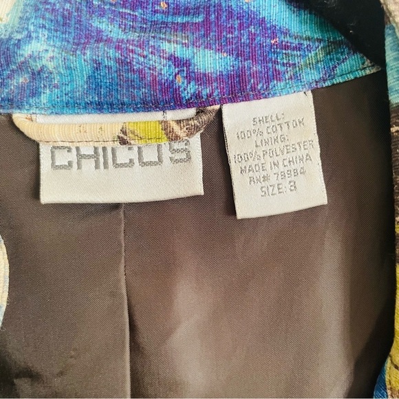 Chico’s woman blazer jacket size 3 Large full zip abstract 100% cotton - Picture 6 of 8